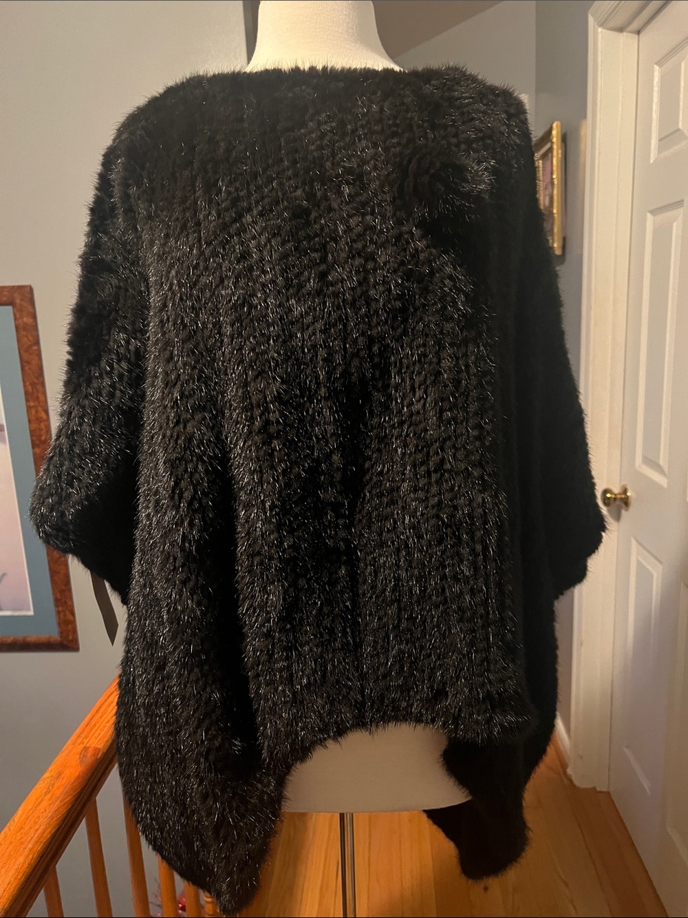 Black Knitted Genuine Mink Women’s - Cozy Poncho